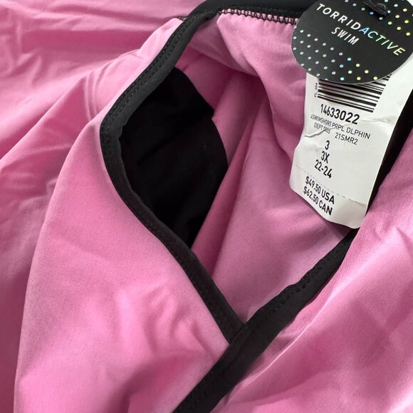 Torrid Active Swim Shorts Bottom 3X Pink Black Trim Polyester Blend NWT SW-2103 - Picture 6 of 11